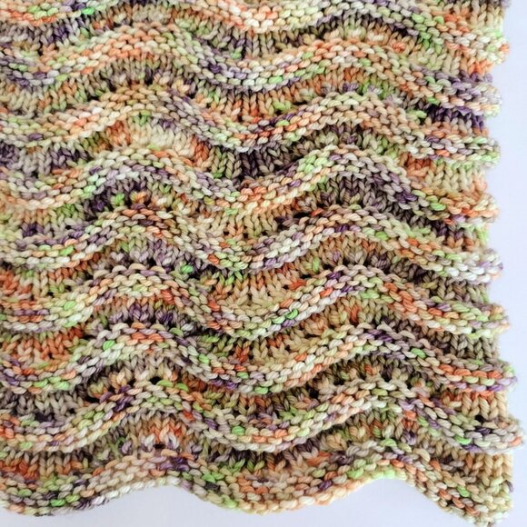 Luxury Merino Wool Hand Knit Cowl Scarf Pastel Multicolor Soft Ripple Textured - Picture 4 of 7